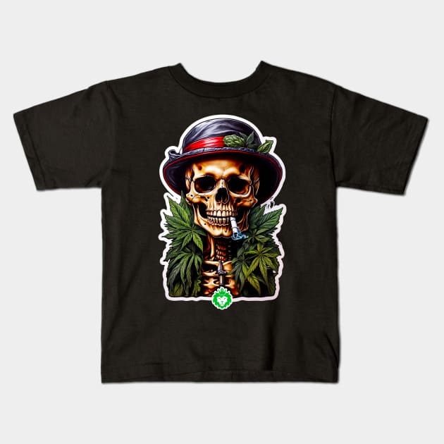 Skull smoking weed Kids T-Shirt by GreenKing